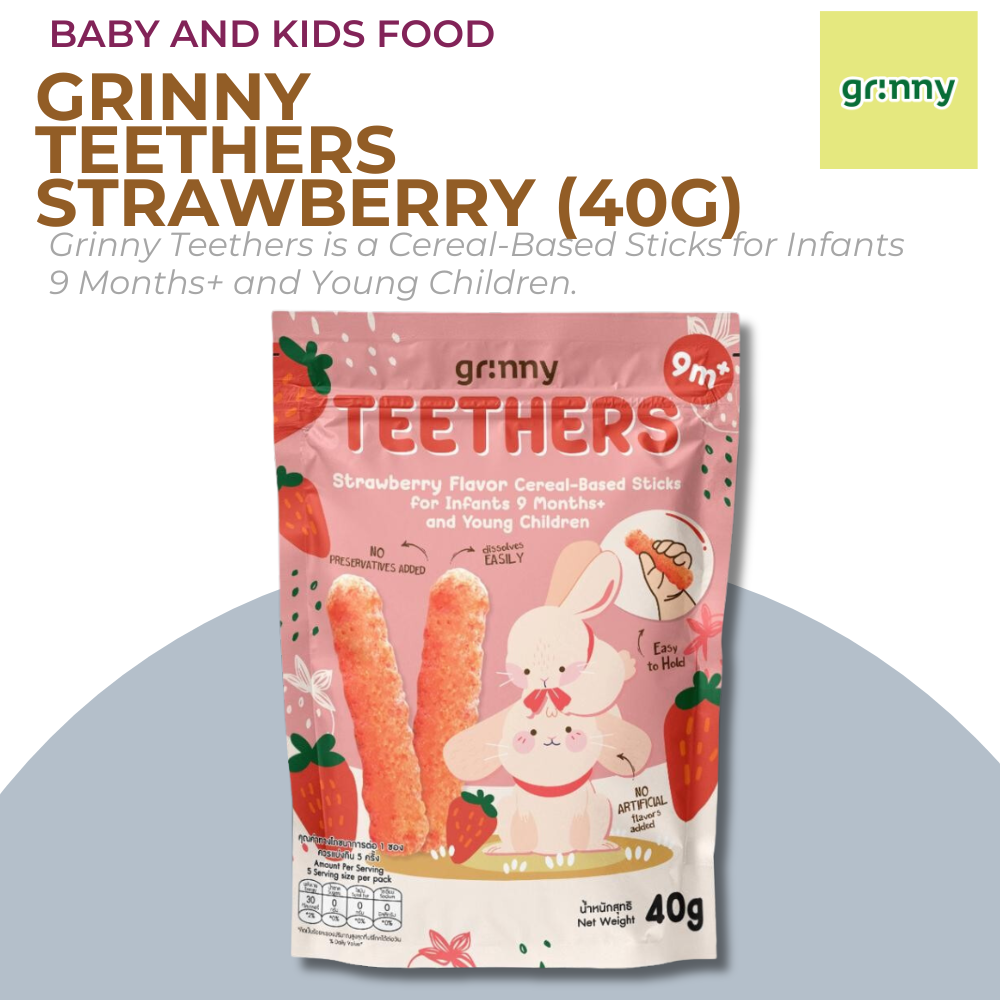 Grinny Multigrain Teething Stick Strawberry 40g - Apple & Broccoli - Mixed Berries - Strawberry