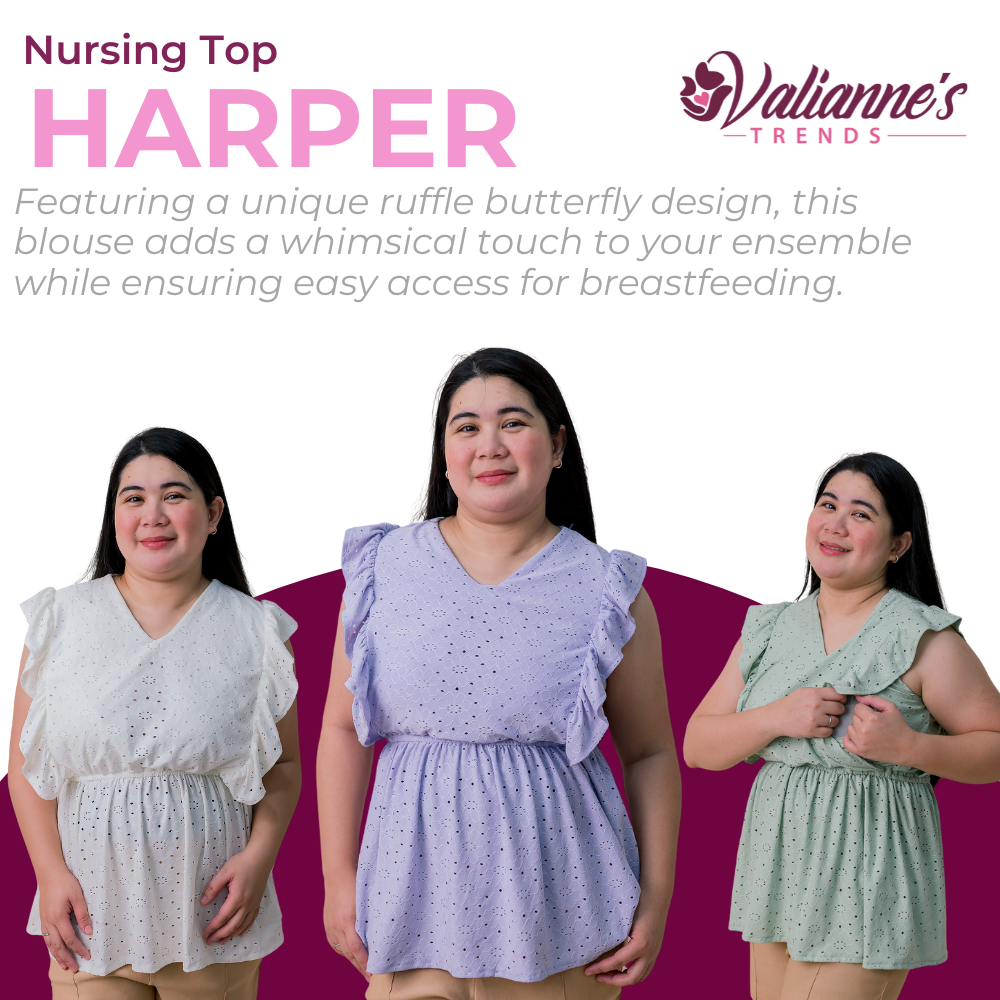 Valianne's Trends Harper Nursing Blouse- Breastfeeding - Maternity - Casual Nursing Blouse - Eyelet Nursing