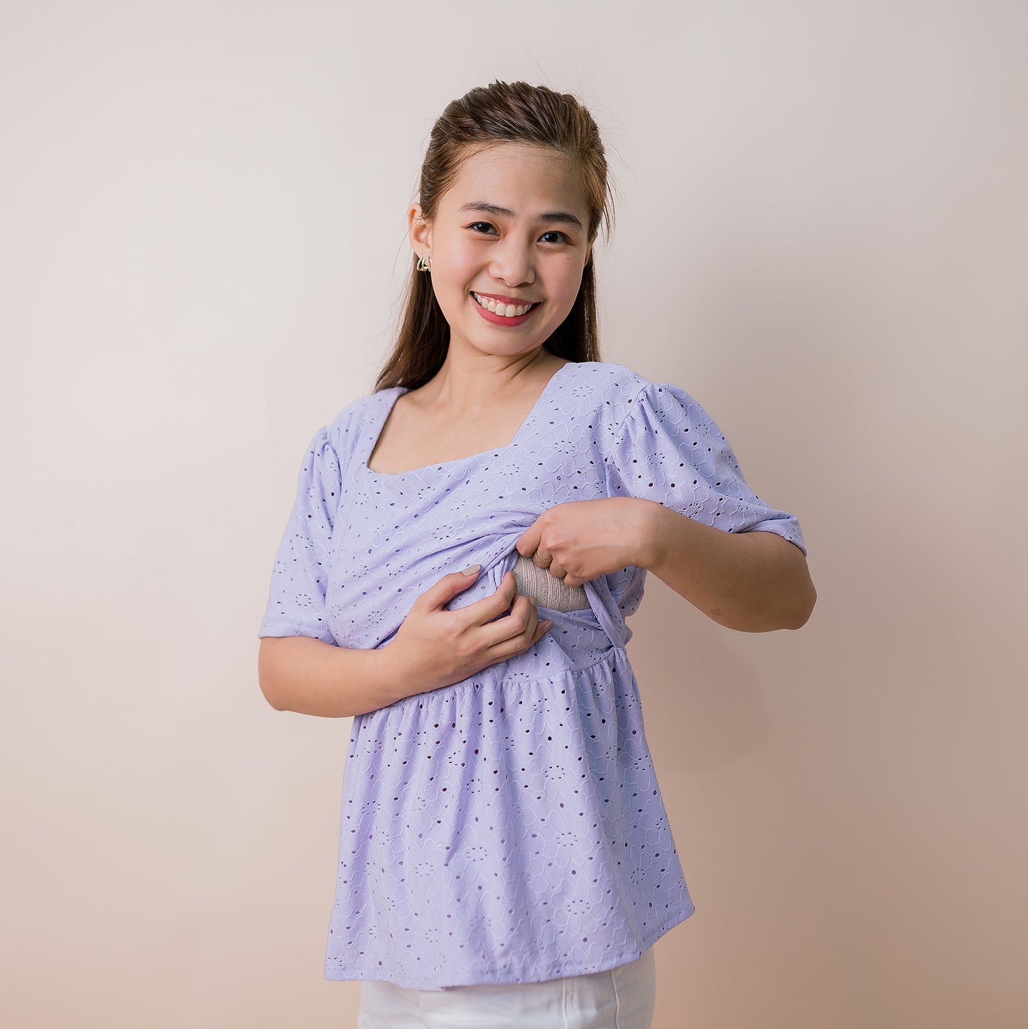 Valianne's Trends Gigi Nursing Blouse- Breastfeeding - Maternity - Casual Nursing Blouse - Eyelet Nursing