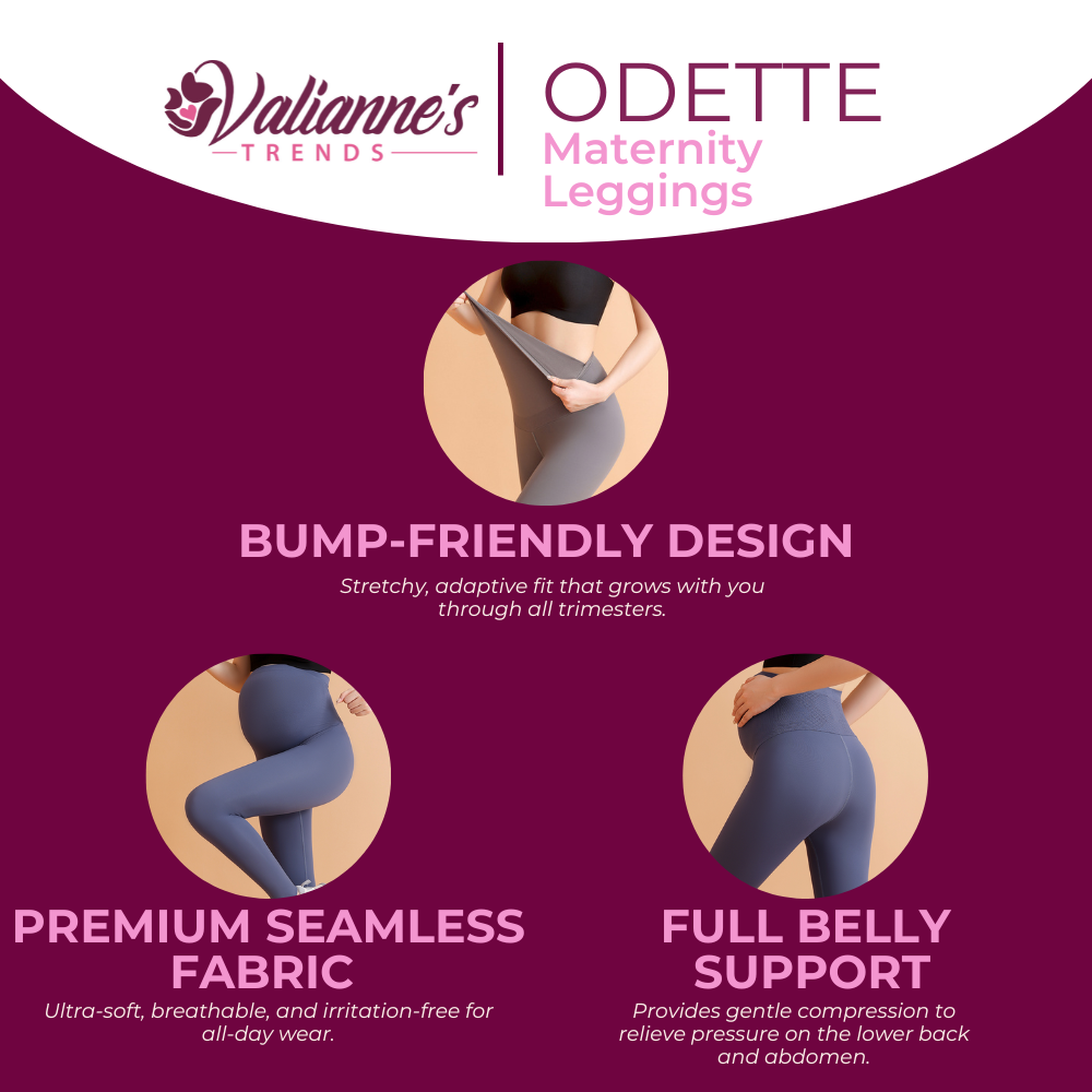 Valianne's Trends Odette Maternity Leggings - Pregnancy Seamless Pants - Mommy Soft and Comfortable