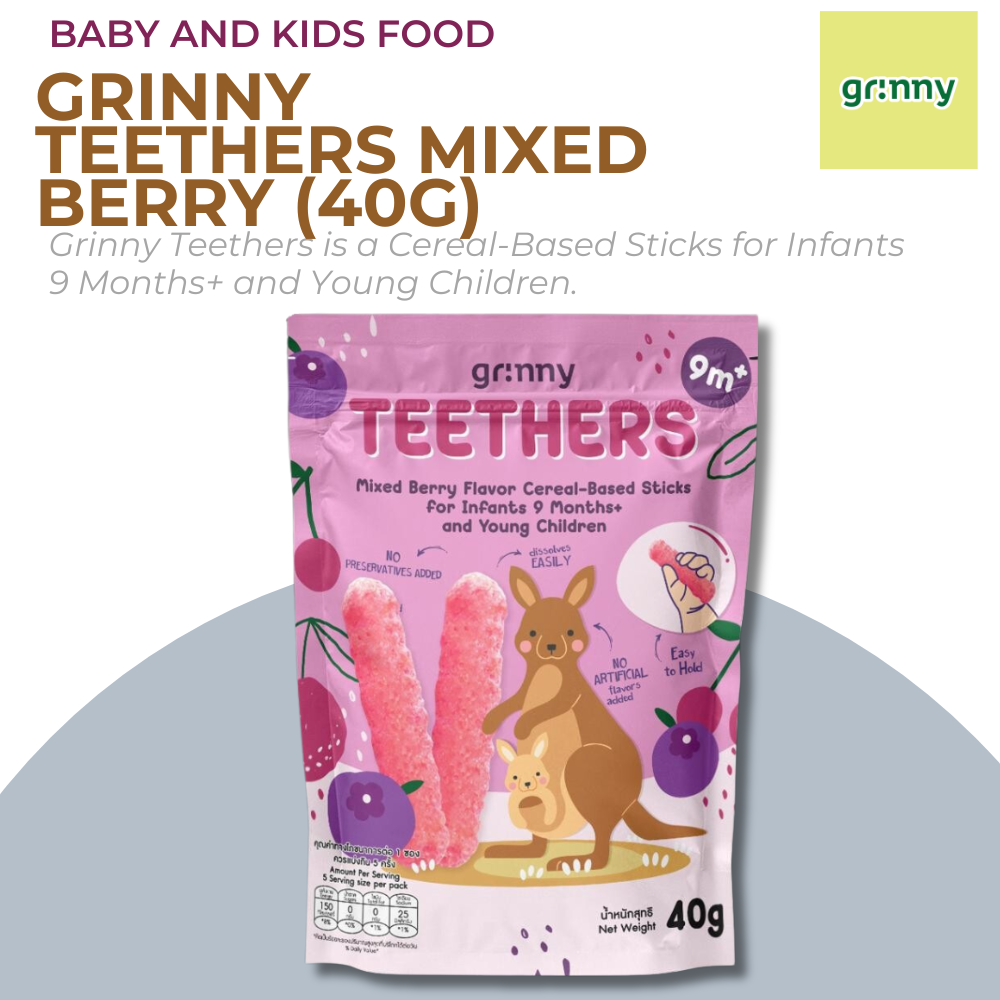 Grinny Multigrain Teething Stick Strawberry 40g - Apple & Broccoli - Mixed Berries - Strawberry
