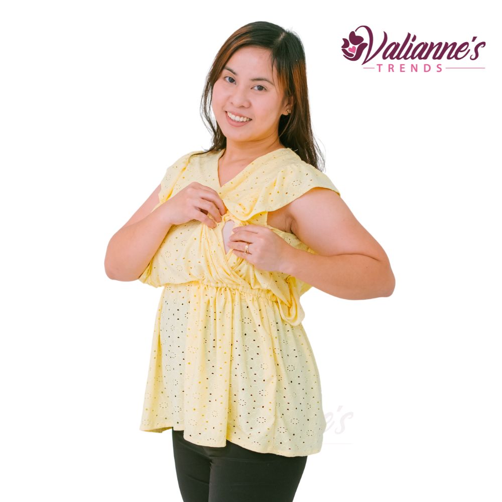 Valianne's Trends Harper Nursing Blouse- Breastfeeding - Maternity - Casual Nursing Blouse - Eyelet Nursing