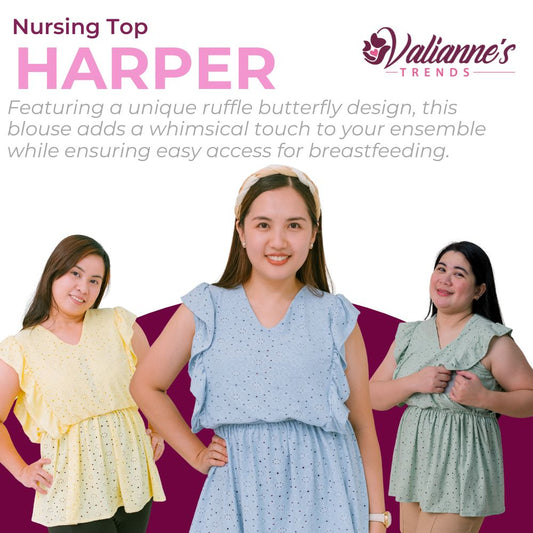 Valianne's Trends Harper Nursing Blouse- Breastfeeding - Maternity - Casual Nursing Blouse - Eyelet Nursing