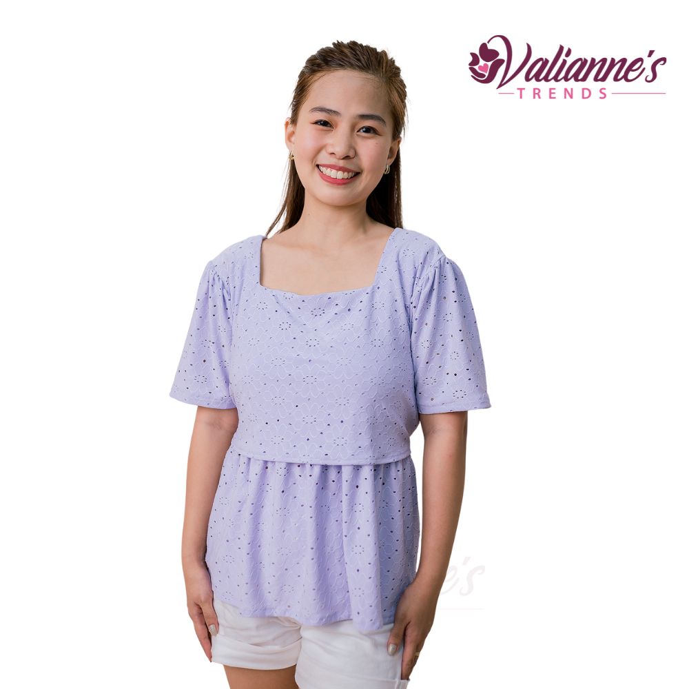 Valianne's Trends Gigi Nursing Blouse- Breastfeeding - Maternity - Casual Nursing Blouse - Eyelet Nursing