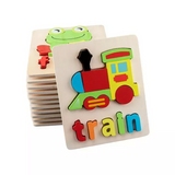 Valiant Toddlers Jigsaw 3D Wooden Puzzle Board with Spelling - Wood Frame - Educational