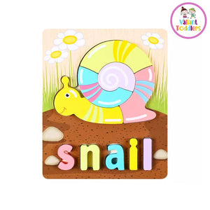 Valiant Toddlers -  Jigsaw 3D Wooden Puzzle Board with Spelling (Pastel Colored) - Montessori