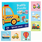 Valiant Toddlers - Wooden Puzzle Toys - Educational - Animal Farm Traffic - Montessori - 24 pcs